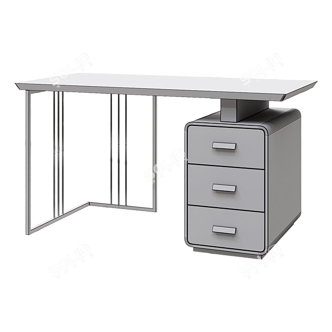 Modern White Office Desk Gold Base 3D model image 2