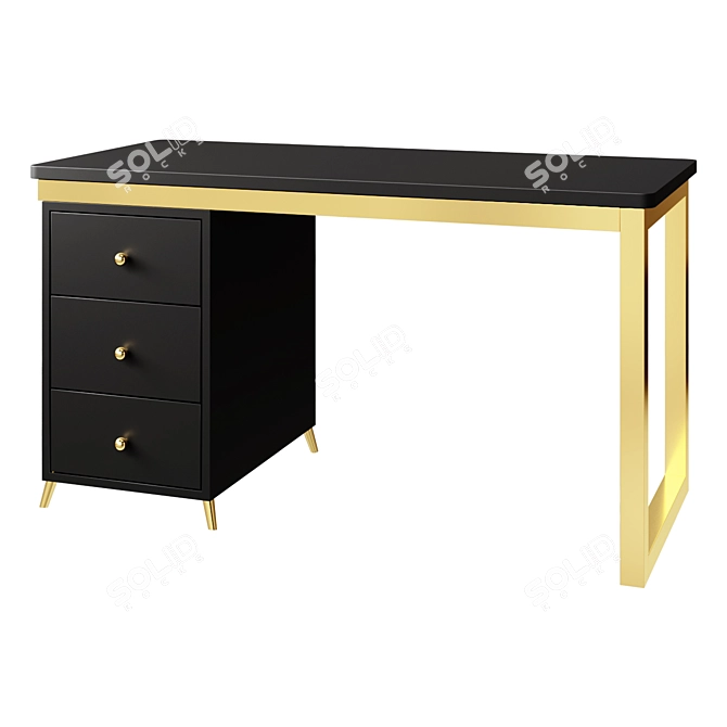 55" Black Wooden Writing Desk 3D model image 1