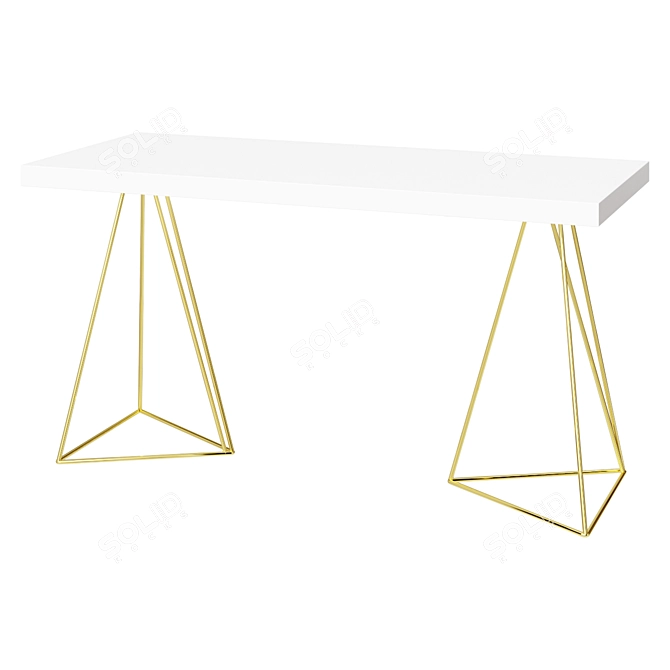 Wood-Top Writing Desk with Gold Pedestals 3D model image 1