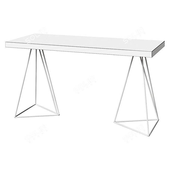 Wood-Top Writing Desk with Gold Pedestals 3D model image 2