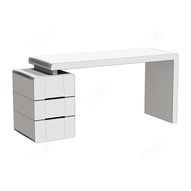 White Writing Desk Cabinet 3 Drawers 3D model image 2