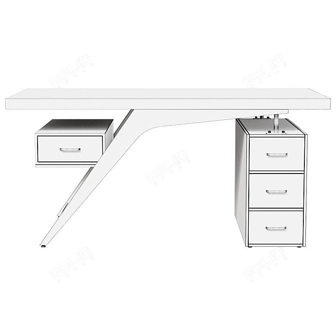 Modern Black Desk with Drawers 3D model image 2