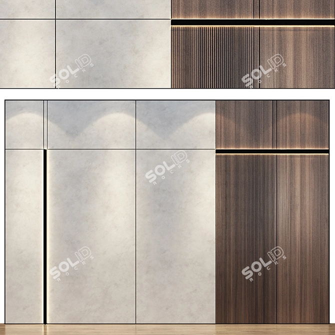 Modern Wood and Marble Wall Panel 3D model image 1