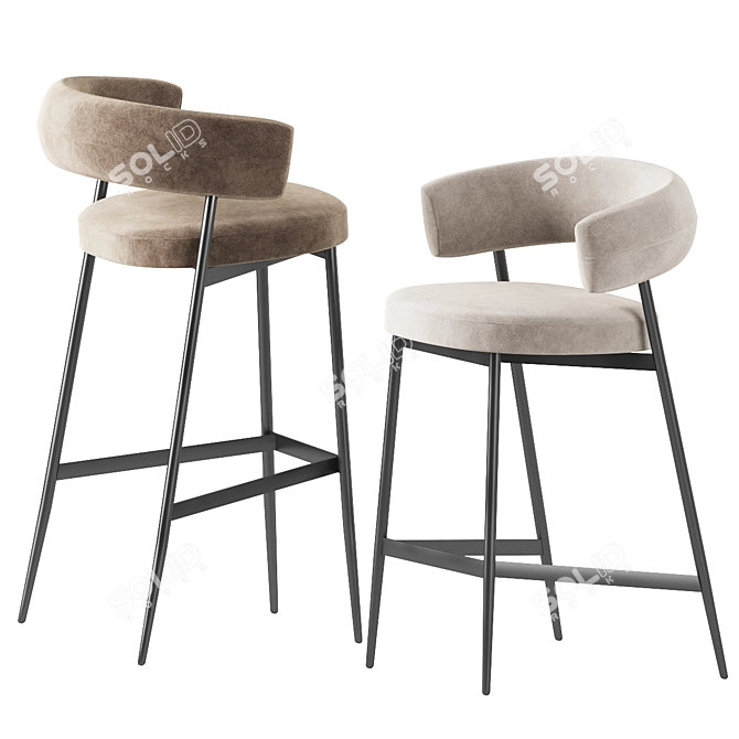 Nena Velvet Upholstered Bar Stool 3D model image 2