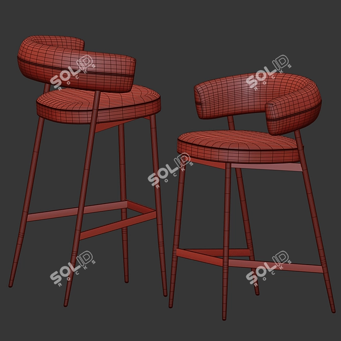 Nena Velvet Upholstered Bar Stool 3D model image 3