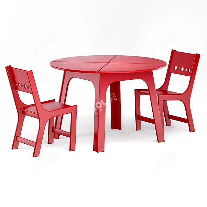 Outdoor Round Table Set with Chairs 3D model image 1