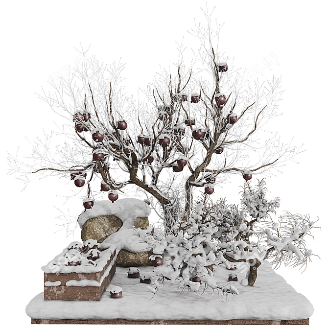 Winter Pomegranate Tree Set 3D model image 1