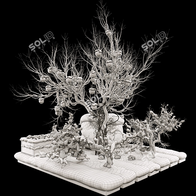 Winter Pomegranate Tree Set 3D model image 7