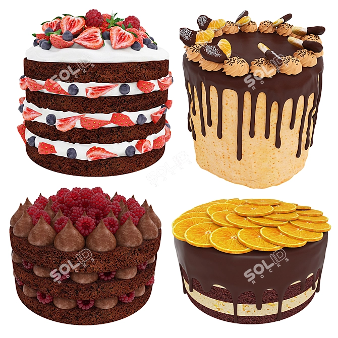 Berry Chocolate Cake Set 3D model image 3