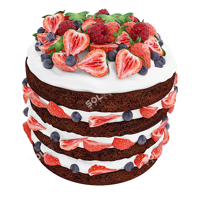 Berry Chocolate Cake Set 3D model image 4