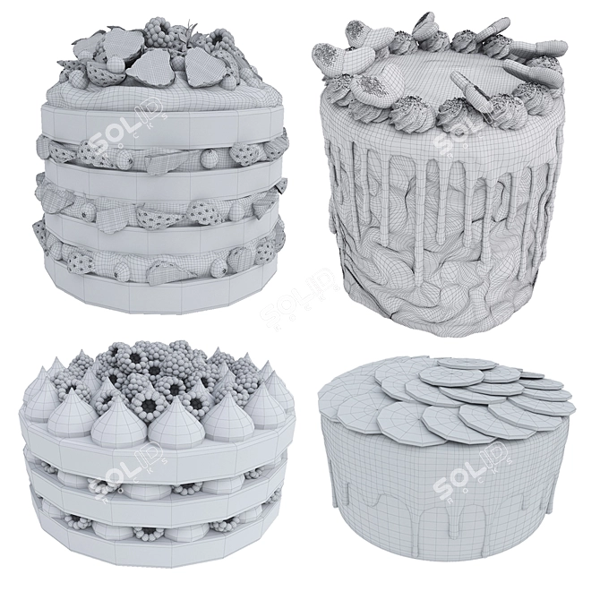 Berry Chocolate Cake Set 3D model image 2