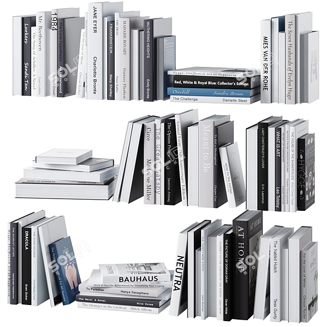 Gray Tone Book Set 3D model image 1