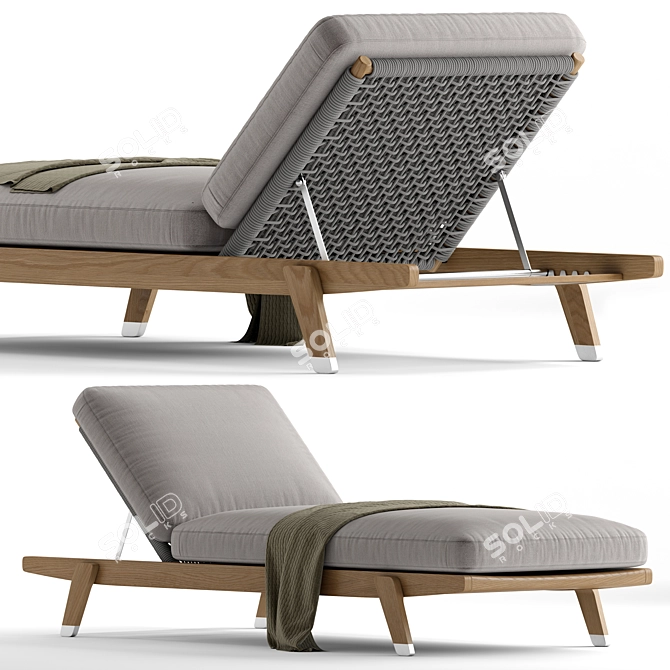 Elegant Iroko Sun Lounger 3D model image 2