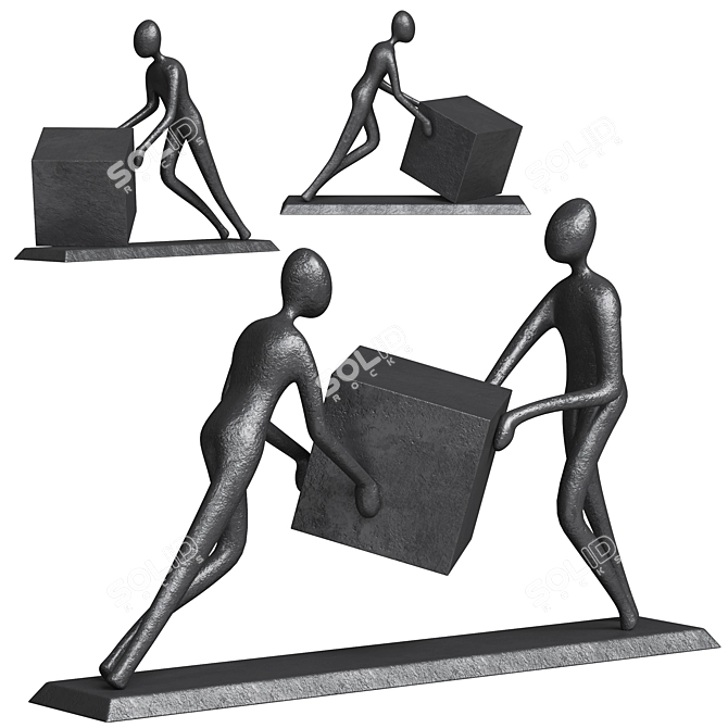 Modern Black Aluminum Square Sculpture 3D model image 4