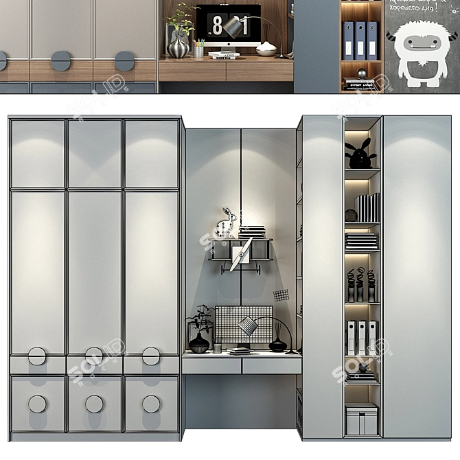 Childroom Wardrobe Set, Customizable Furniture 3D model image 2