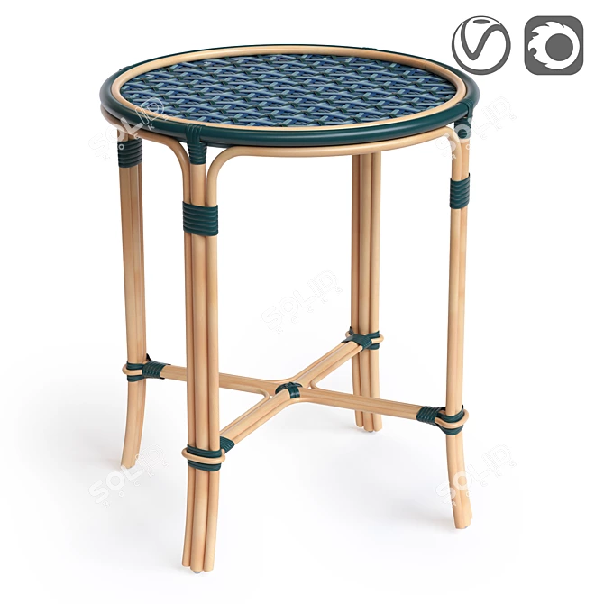 Boho Rattan Wicker Side Table 3D model image 1