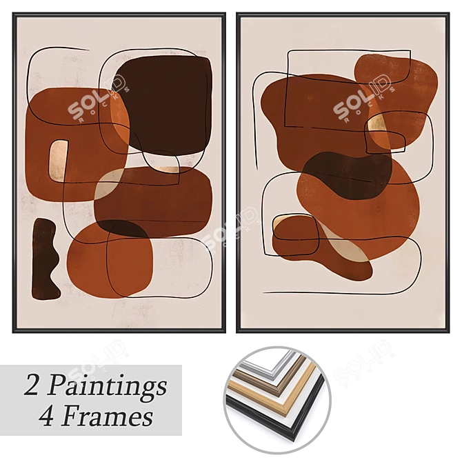 Gallery Art Set with Frames 3D model image 1