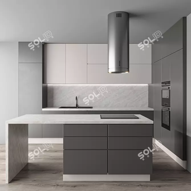 Modern Kitchen 3D Model Set 3D model image 1