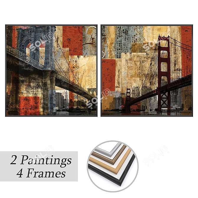 Wall Art Set with Frames 3D model image 1
