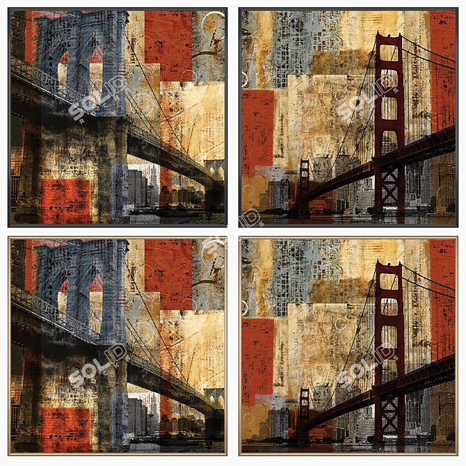 Wall Art Set with Frames 3D model image 2