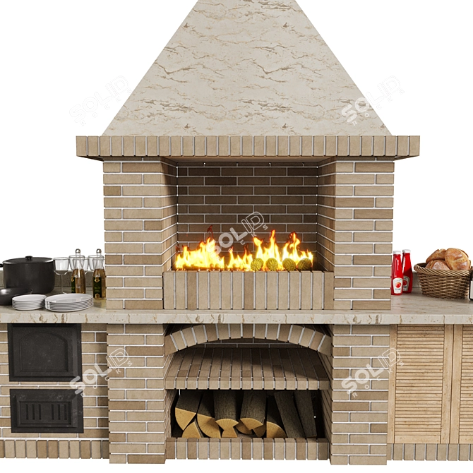 Outdoor Brick Barbecue Grill Set 3D model image 4