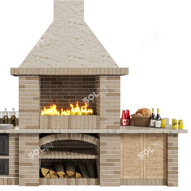 Outdoor Brick Barbecue Grill Set 3D model image 5