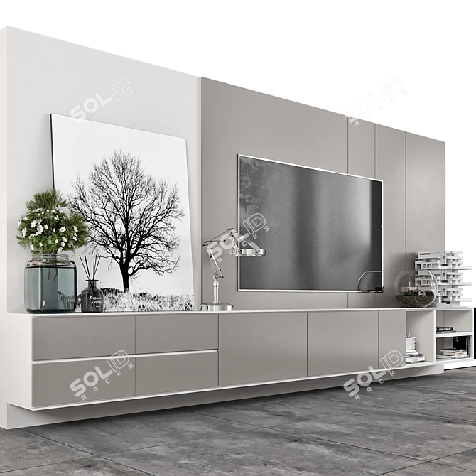  Modern 3D TV Wall Unit 3D model image 2
