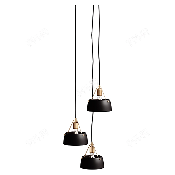Contemporary Cluster Pendant Light - Black/Antique Brass 3D model image 1