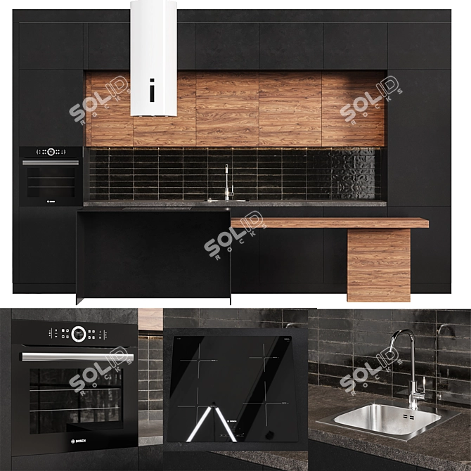 Modern Kitchen Set with Appliances 3D model image 1