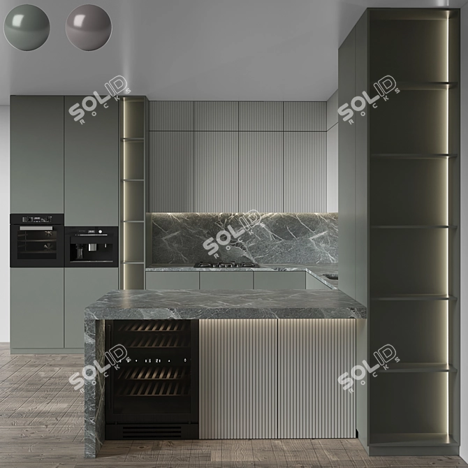 Modern Dual Material Kitchen 84 3D model image 1