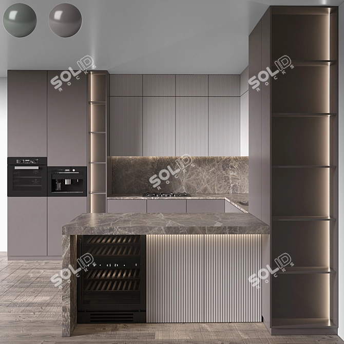 Modern Dual Material Kitchen 84 3D model image 2