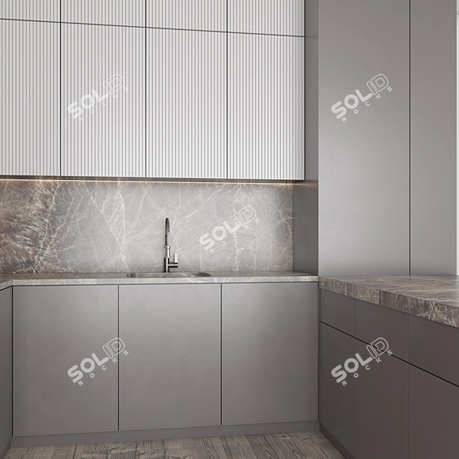 Modern Dual Material Kitchen 84 3D model image 4