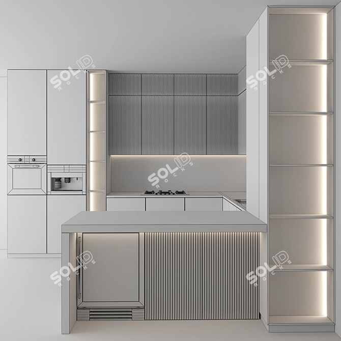 Modern Dual Material Kitchen 84 3D model image 5