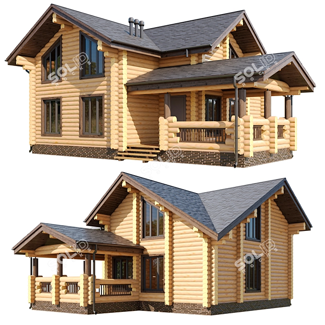 115 sq.m Log Cabin House 3D model image 1