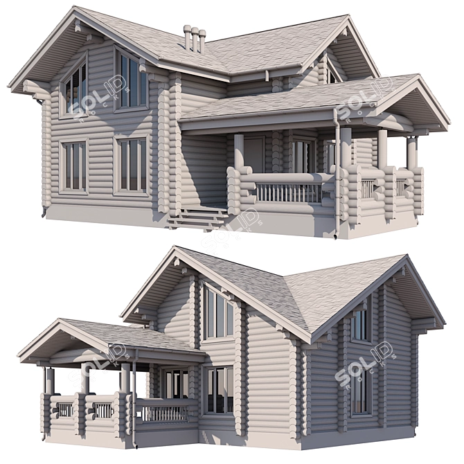 115 sq.m Log Cabin House 3D model image 4