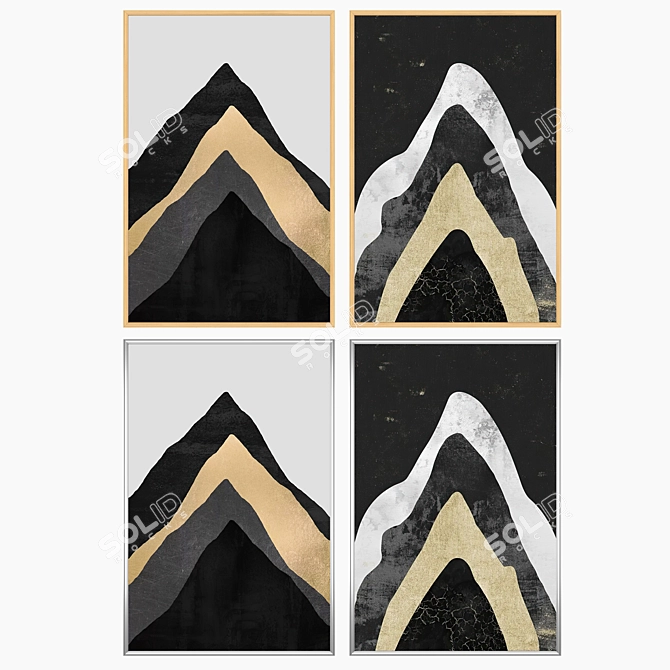 2 Paintings with 4 Frames 3D model image 3