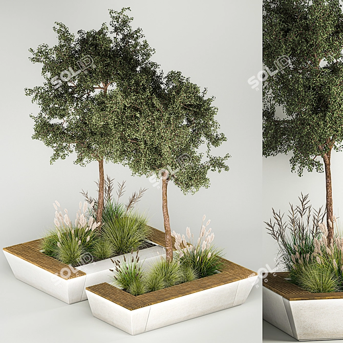 Concrete Garden Plant Collection and Bench 3D model image 6