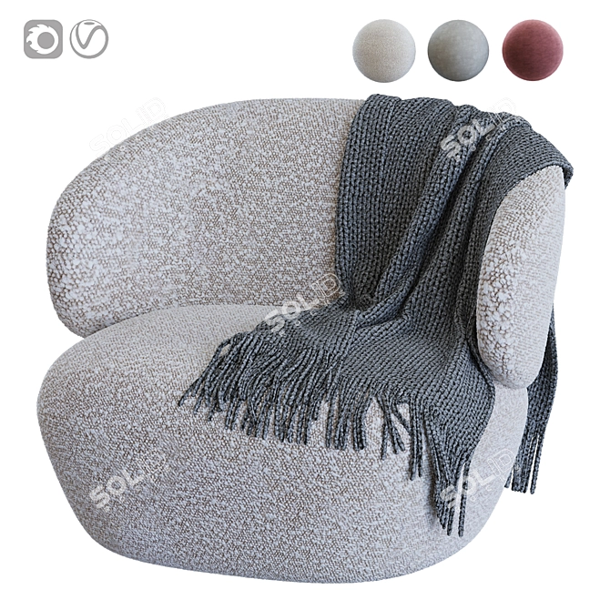 Modern Accent Armchair, White Boucle 3D model image 1