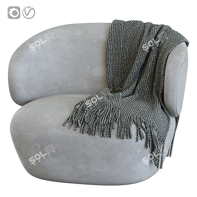 Modern Accent Armchair, White Boucle 3D model image 3