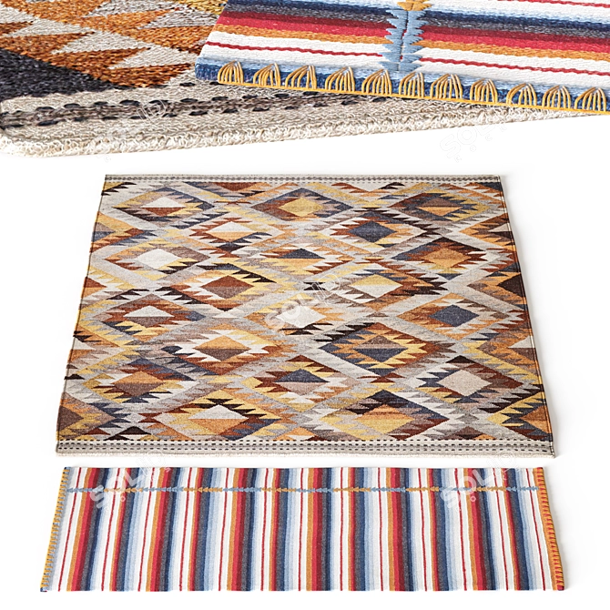 Colorful Kilim Rug Set Bundle 3D model image 1