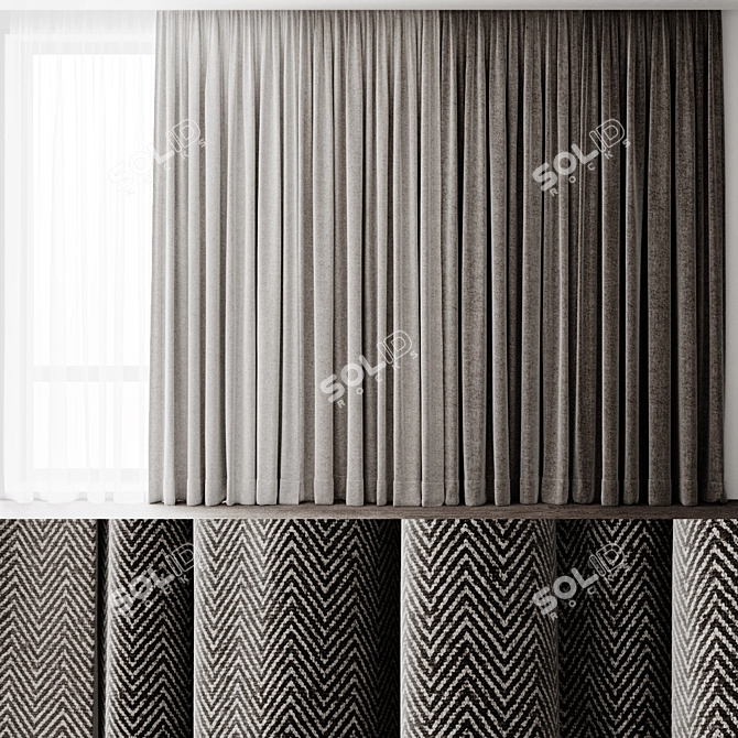 Modern Curtains Set 3D Model 3D model image 1