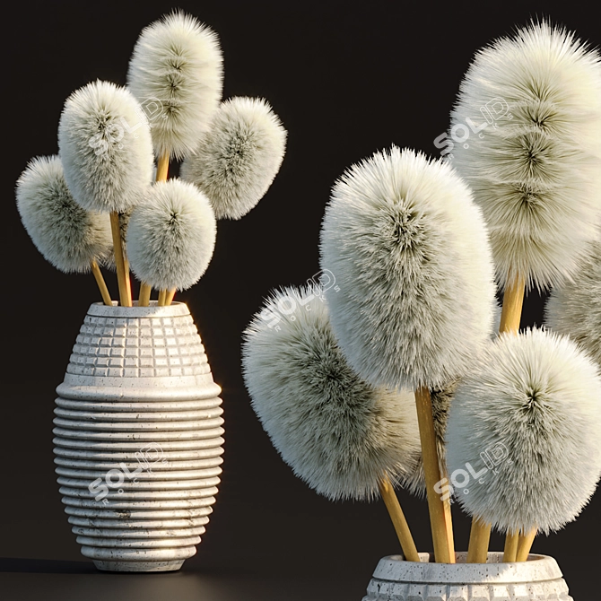 Fluffy Plants in Pot Collection 3D model image 1