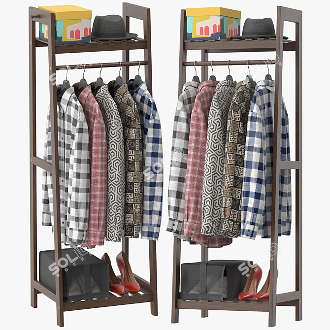 Modern Wooden Coat Rack Stand 3D model image 1