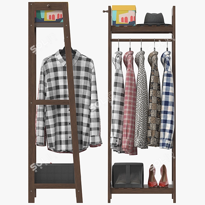 Modern Wooden Coat Rack Stand 3D model image 2