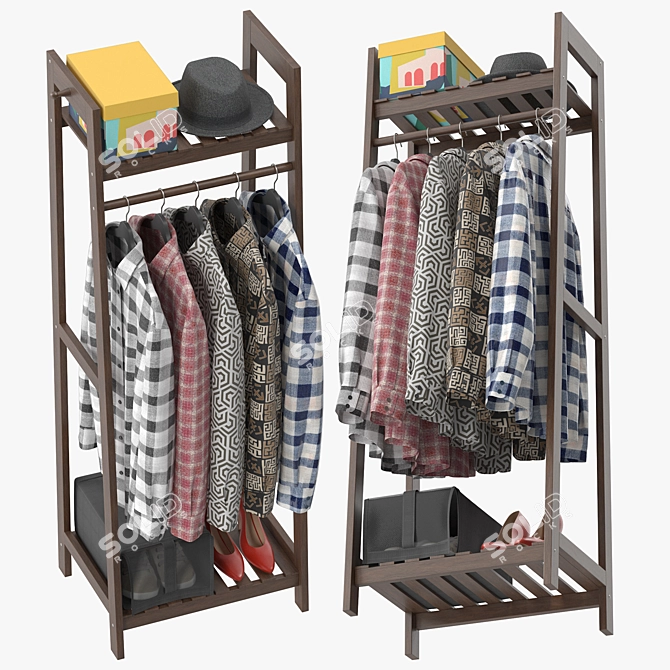 Modern Wooden Coat Rack Stand 3D model image 3