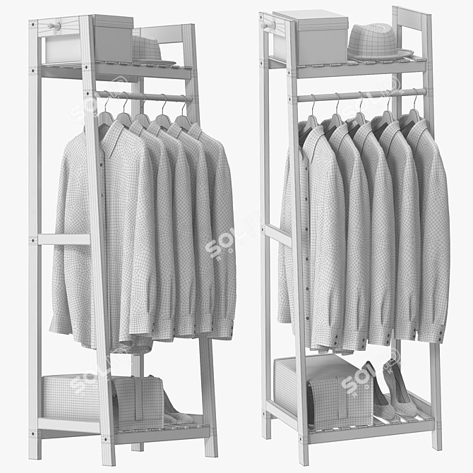 Modern Wooden Coat Rack Stand 3D model image 5