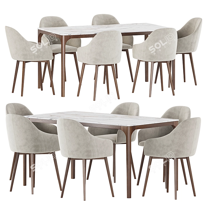 Modern Dining Set with Chairs 3D model image 1