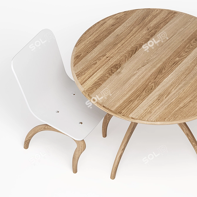 Ansи Dining Set, Solid Oak, White Enamel 3D model image 2