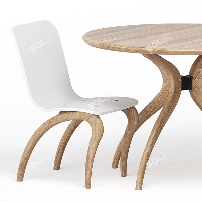 Ansи Dining Set, Solid Oak, White Enamel 3D model image 3