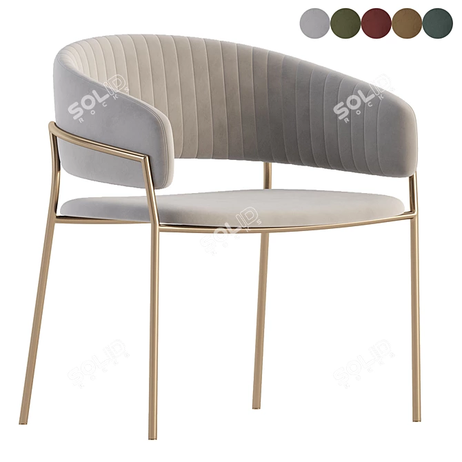 Modern Velvet Stool in Midnight Blue 3D model image 1